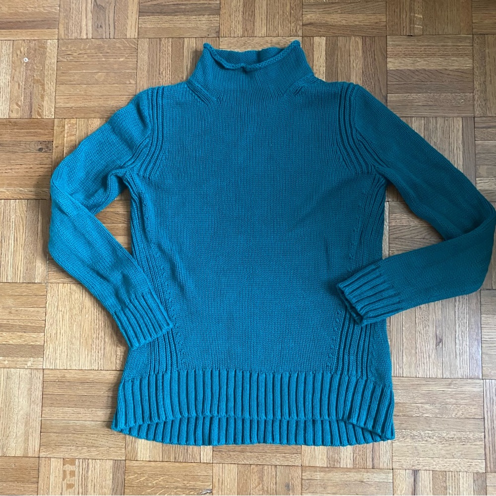 Vintage J. Crew Rollneck Cable Knit Sweater Teal Emerald Green Women's S